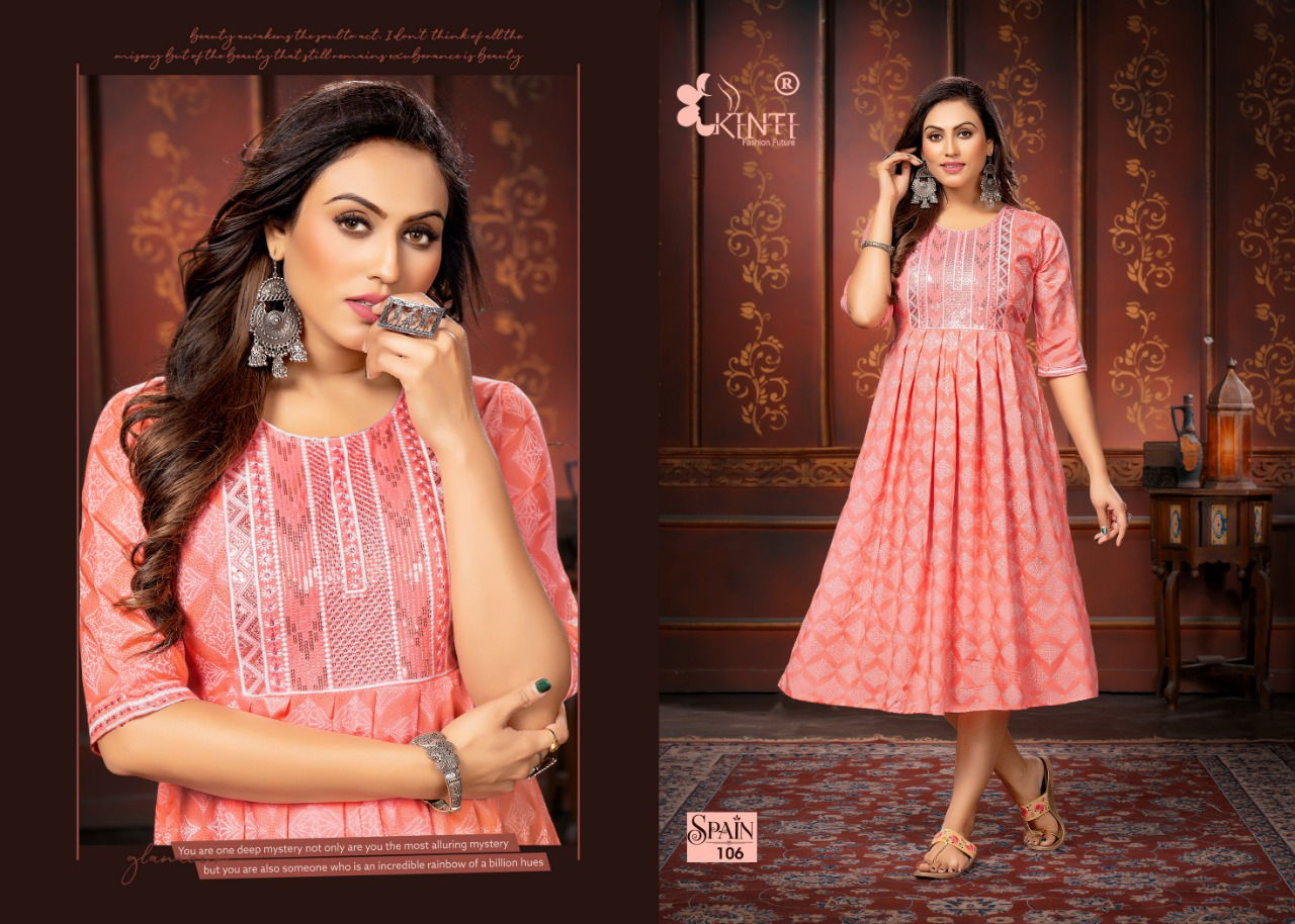 Kinti Spain Ethnic Wear Heavy Rayon Wholesale Kurti Collection